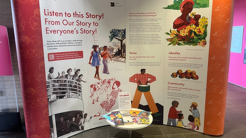 Display exploring diverse voices, identities and communities through stories and illustrations.