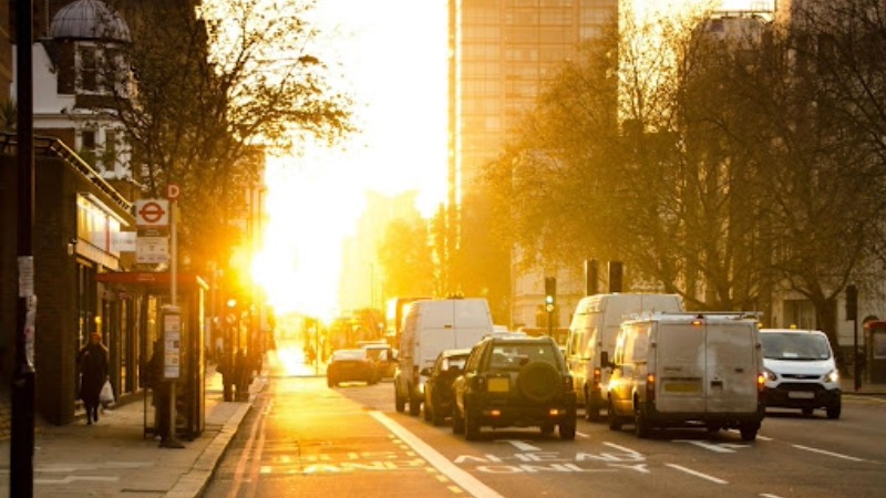 Cars in a busy street