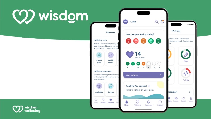 Mobile phones displaying the new Wisdom app for student support