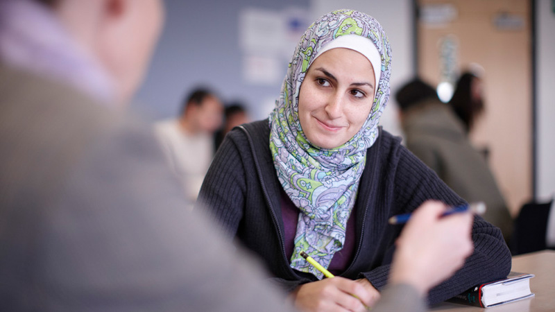 Female English Language and Study Skills, Pre-Master's Diploma students studying on campus at Oxford Brookes University