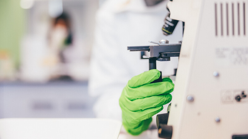 Student using a microscope