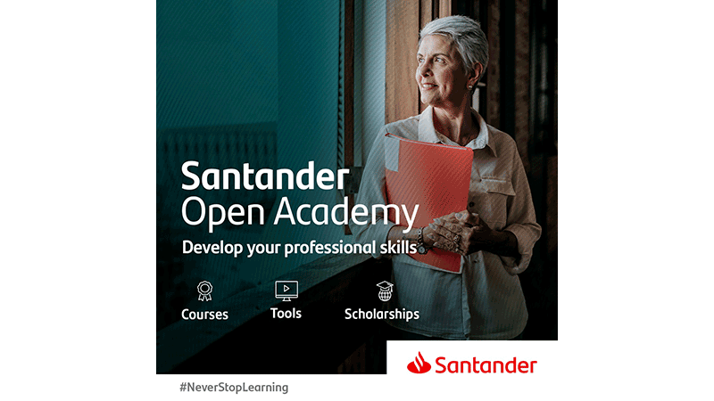 Santander Open Academy logo with text that reads: Develop your professional skills