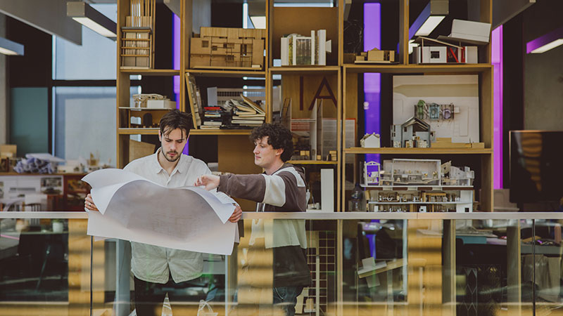 Two architecture students in the lab