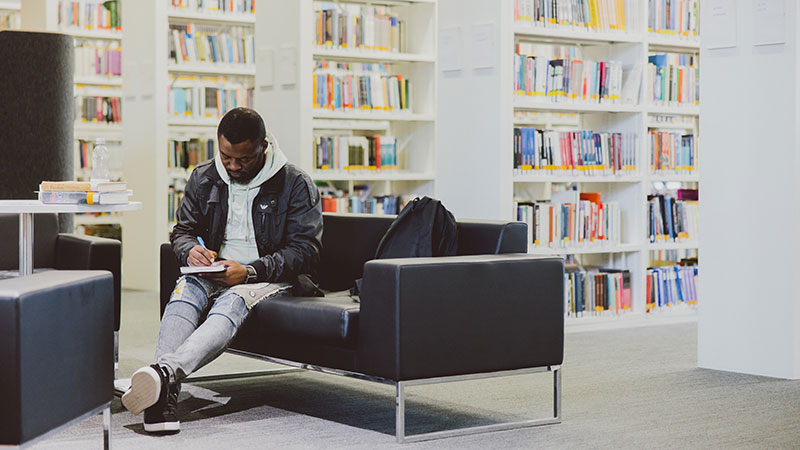 Student working in the library