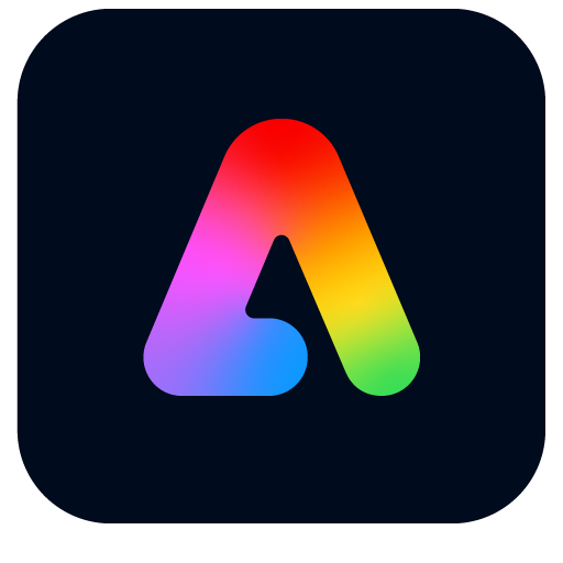 Black background with rainbow A logo for Adobe Express