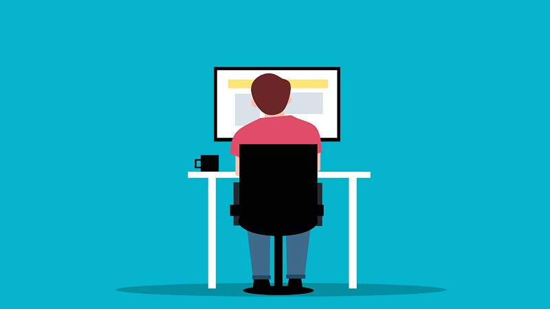 illustration of man working on computer at desk