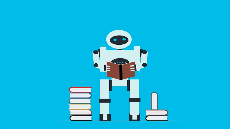 Illustration of robot reading a book