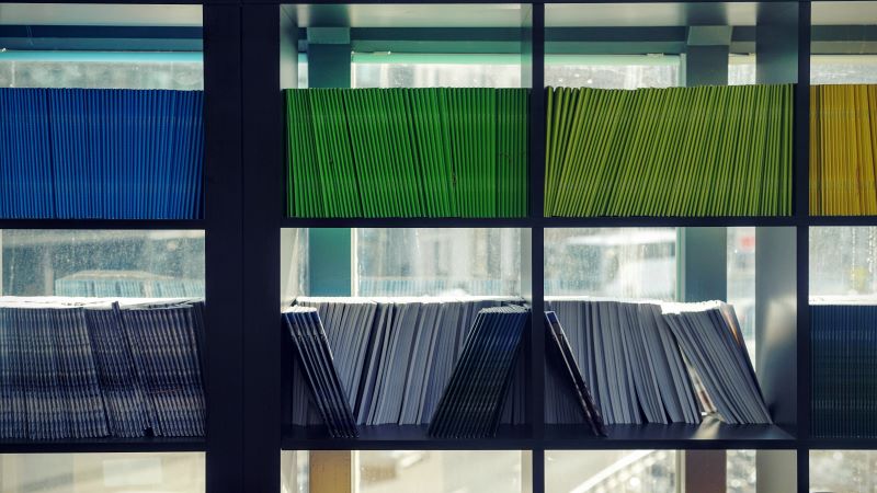 Journal issues on a shelf