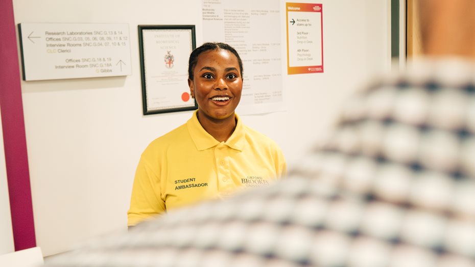 A Student Ambassador looking at a computer