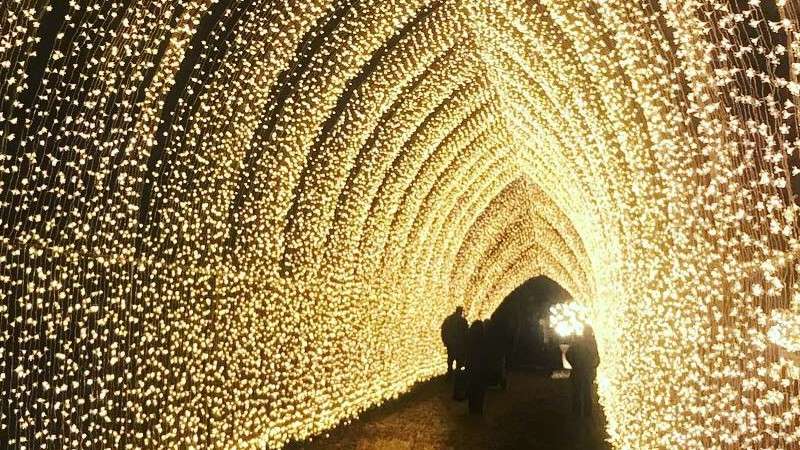Light tunnel made of many fairy lights