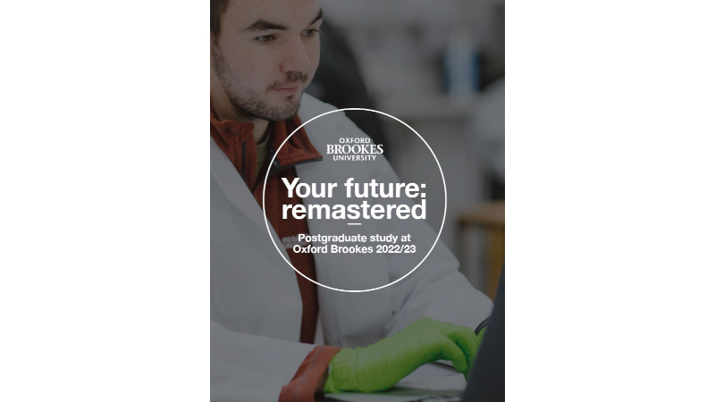 The cover of Oxford Brookes University's Postgraduate prospectus 2022