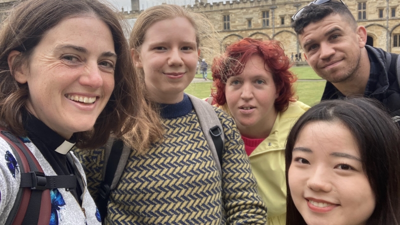 Rev'd Heather with students at Christ Church Cathedral