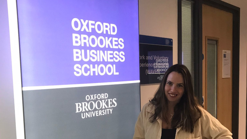 Tom Elner outside the Oxford Brookes Business School