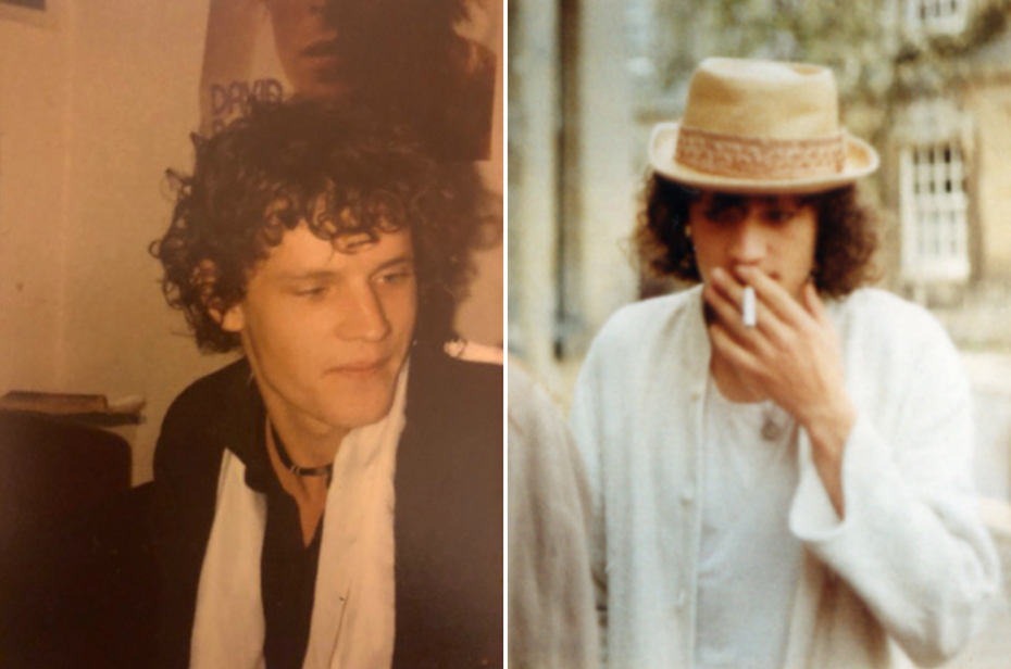 Julian Woodfield in his student days (left) and hippy phase (right)