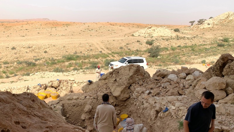 Section through the archaeological trench excavated at Buhais rockshelter. Photo credited to Simon Underdown.