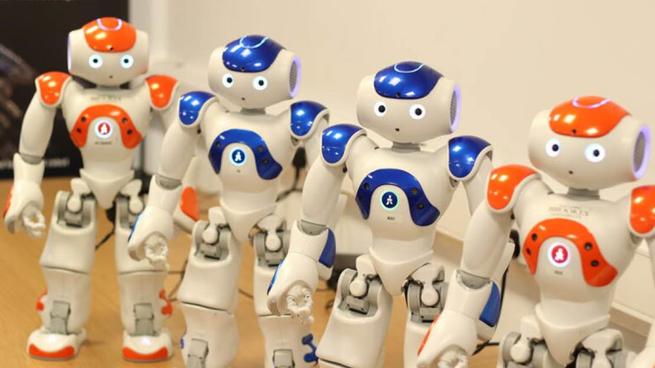 Four robots in a line