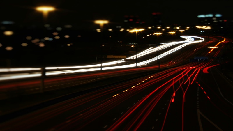 Long exposure picture of road at night