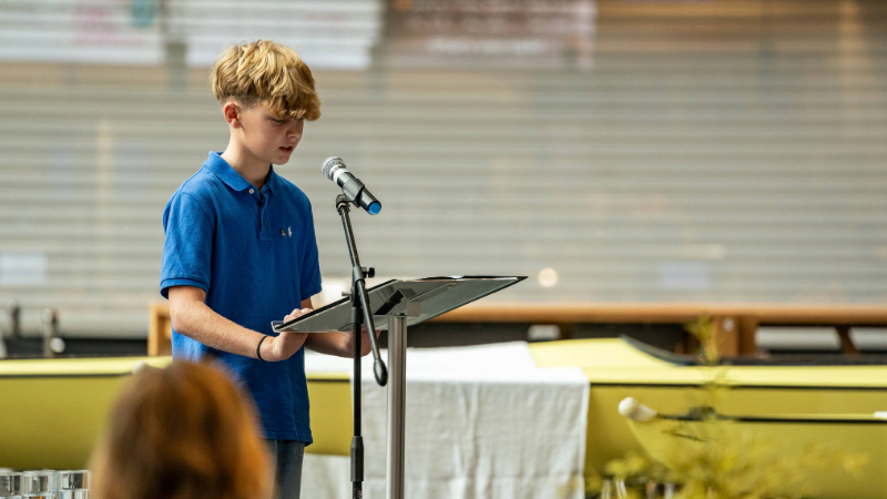 Keith's son Lucas giving a speech at the event