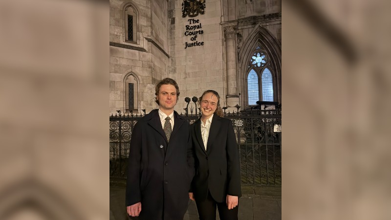 Bevil Luck and Imogen Rivers pictured outside the Royal Courts of Justice.
