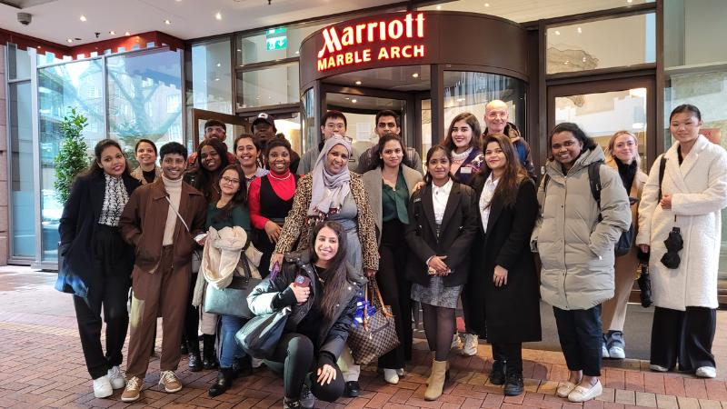 MSc Human Resource Management students outside the Marriott Hotel in London