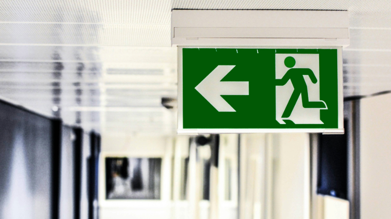 An exit sign in a hospital