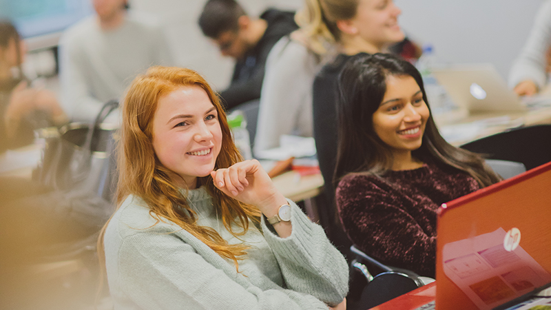 Two students in classroom