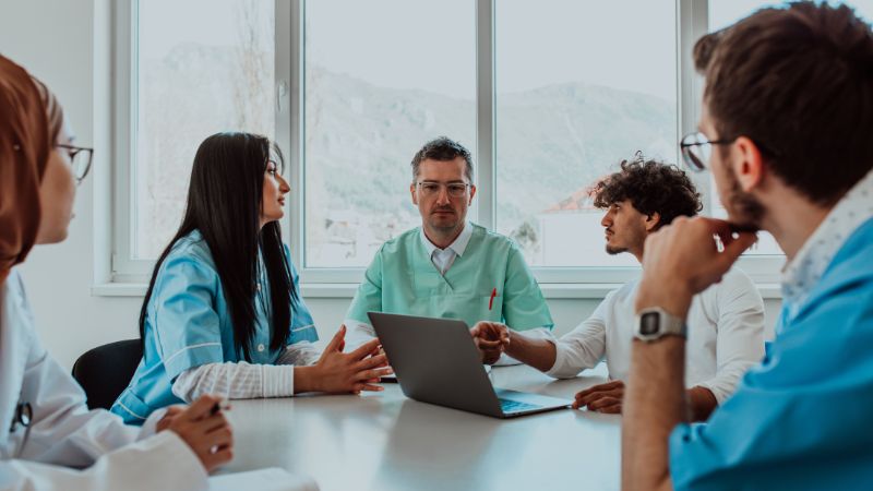 healthcare professionals in a group discussion
