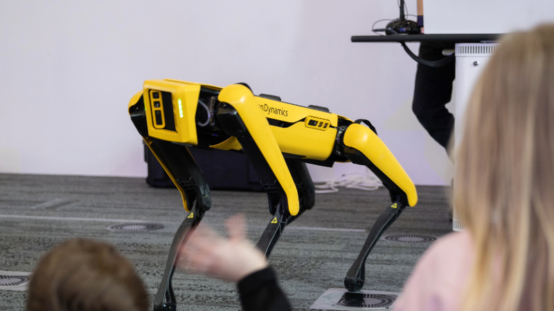 Spot the robotic dog, demonstrated by an Oxford Brookes ECM student