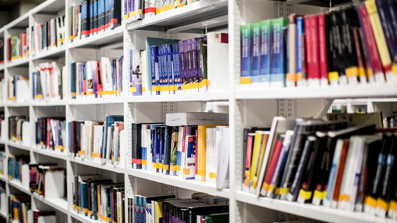 shelf with books in it in oxford brookes' library