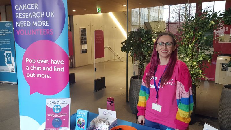 Sarah Louisa Corstin from Cancer Research UK at a Brookes Volunteer Centre pop-up event