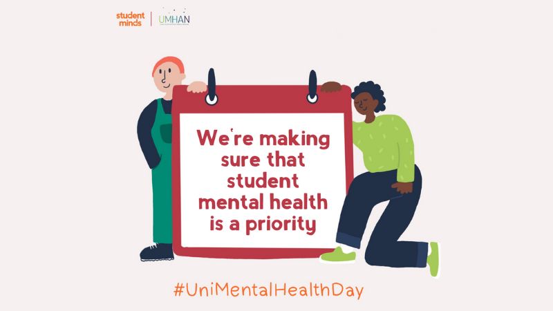 Uni Mental Health Day graphic with the text "We're making sure that student mental health is a priority."