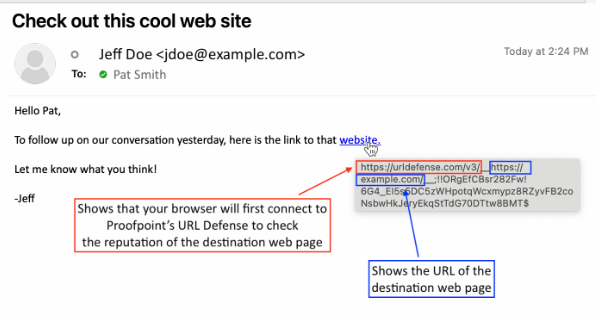 Screenshot showing an example of a rewritten text link.