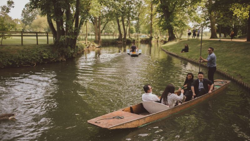 International students punting in Oxford.