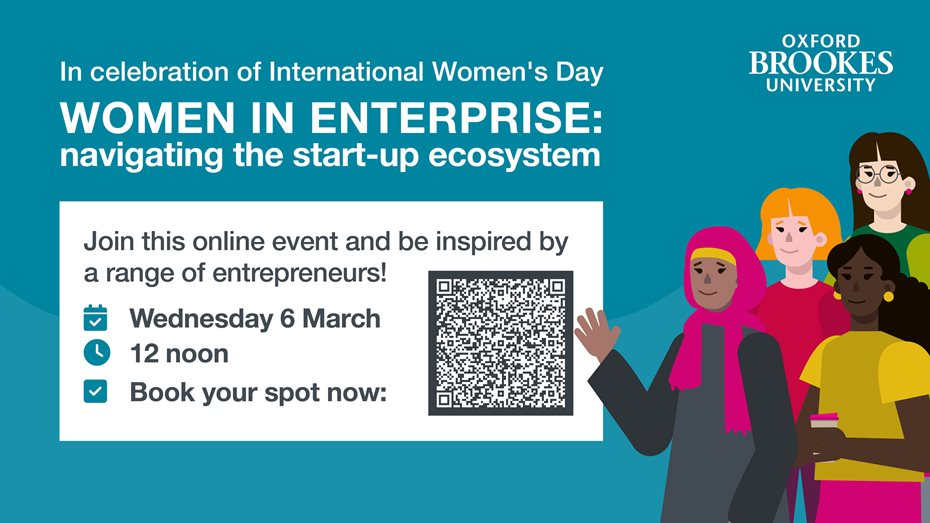 Women in enterprise event promotional message.