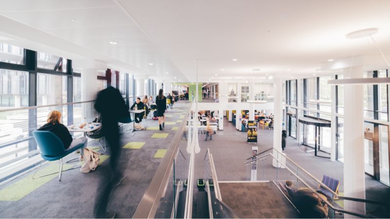 Wide shot of upstairs in the Clerici Building.