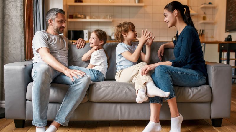 a family on a sofa