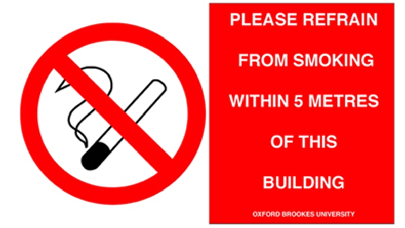 No smoking' - Please refrain from smoking within 5 metres of this building
